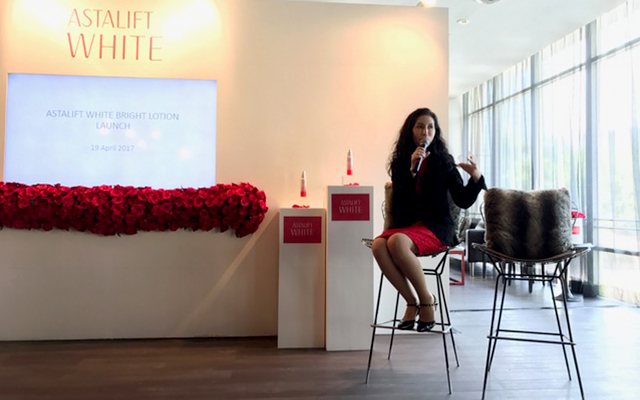 Ms. Yumiko Komiyama giving her presentation on the Astalift White Bright Lotion in Kuala Lumpur recently Fujifilm has a skincare line called Astalift — here's why you should check out their latest product