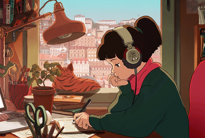 Lo-fi aesthetic study girl