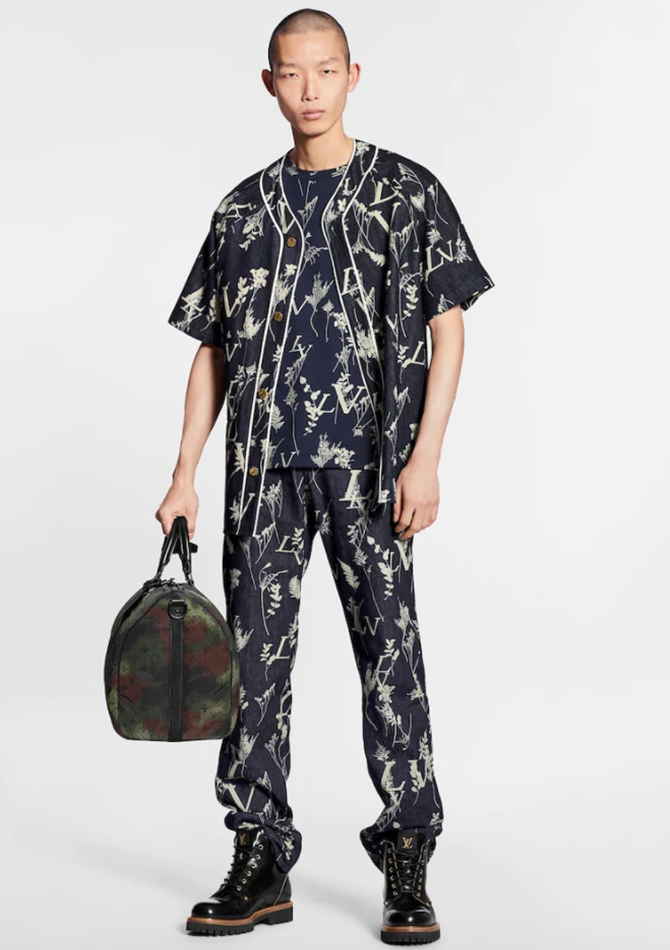 Louis Vuitton Denim Baseball Jersey Leaf Print