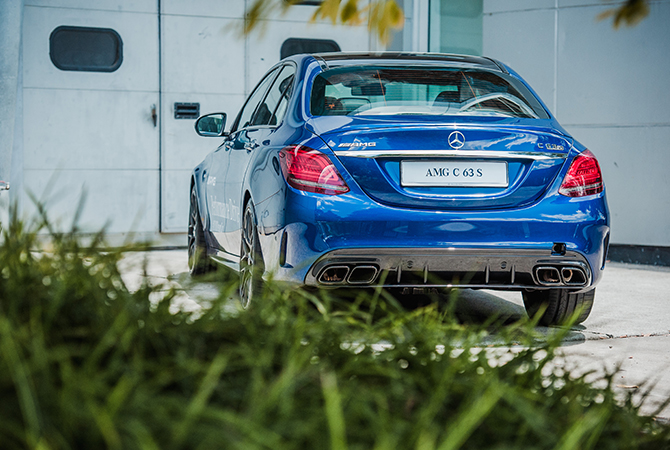 mercedes-AMG C 63 S Rear View in Blue