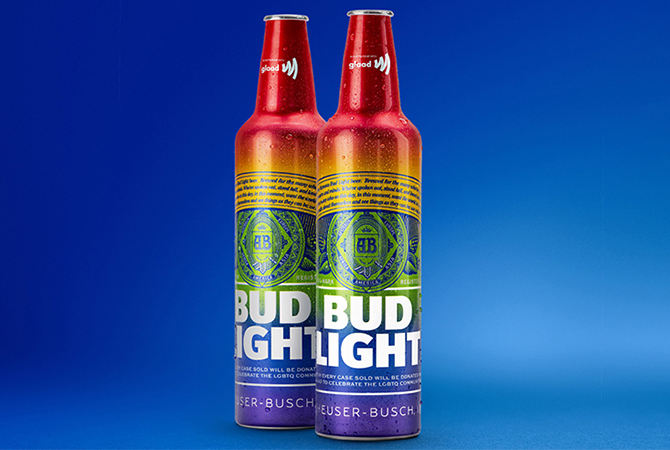 Bud Light rainbow aluminum bottle pride month